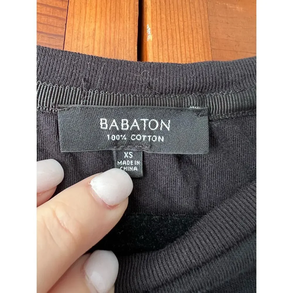 Aritzia's Babaton Women's Crew Neck Crop Long Sleeve Pullover Top Black Size XS